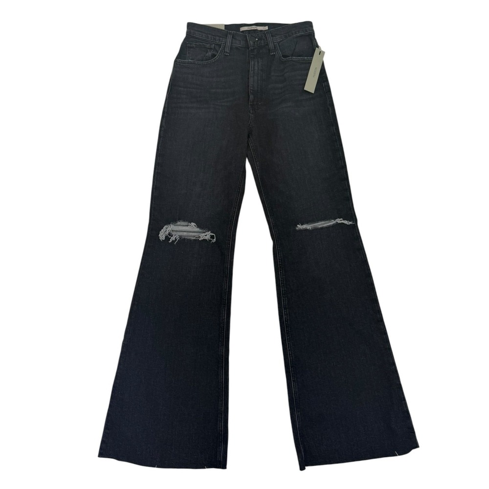 NEW Hudson Jeans Womens 26 Jodie High Rise Flare Loose Fit Faded Noir Distressed